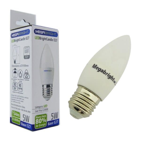 Ampolleta 5w Tipo Vela E27 Luz Fria Megabright - Imagen 2