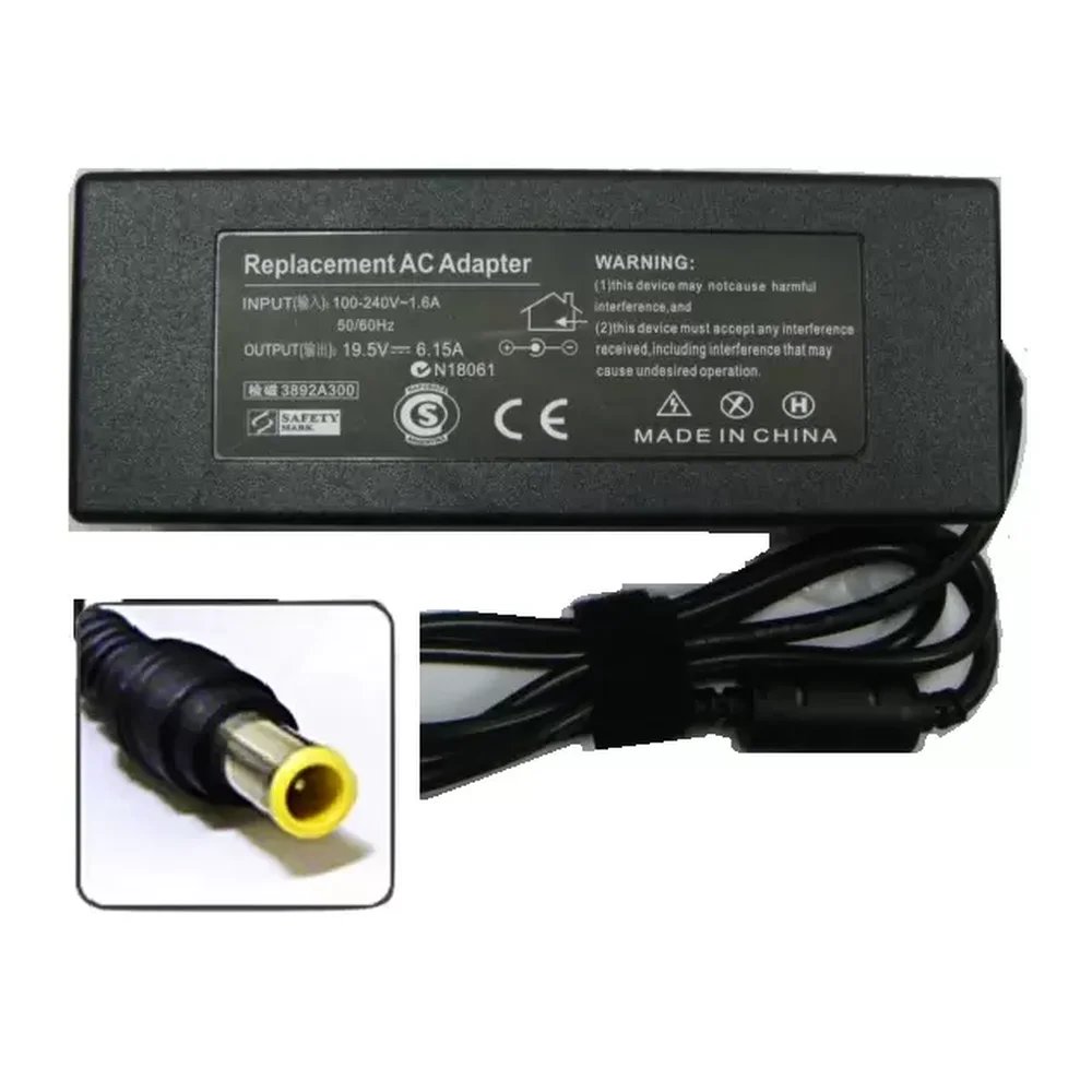 Etiqueta técnica del cargador Sony 19.5V 6.15A con detalle del conector