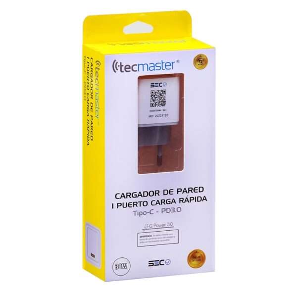 Cargador De Pared 30w 1 Usb Tipo C Tecmaster  TM-200537 - Imagen 2