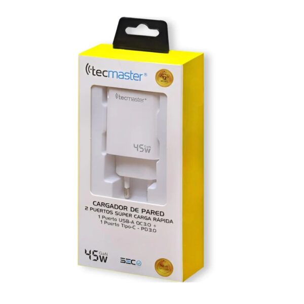 Cargador de Pared Tecmaster 2 puertos Tipo C 45w - Imagen 2