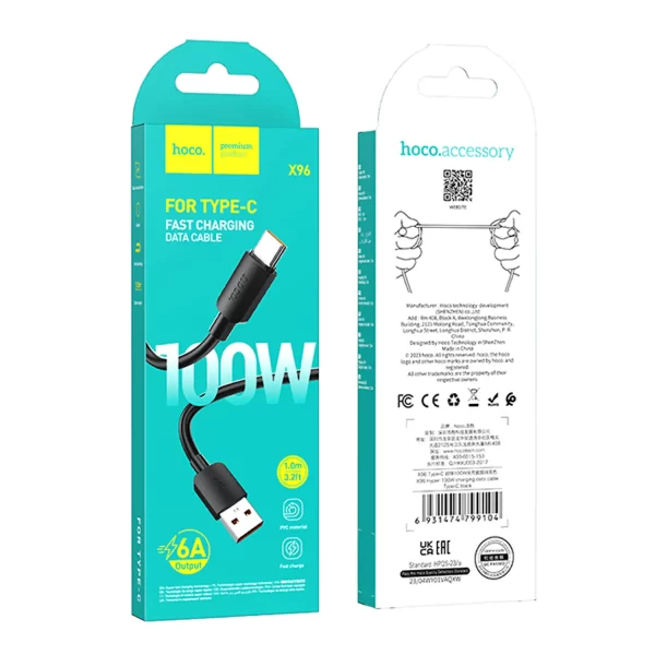 Cable Usb Tipo C a Tipo C 1 Mt. 100W Hoco X96