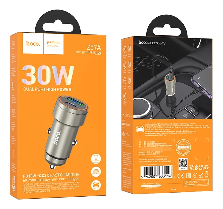 cargador auto hoco z57a 30w