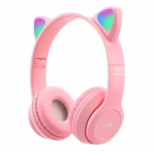 Audífonos inalámbricos rosados de diadema con orejas de gato