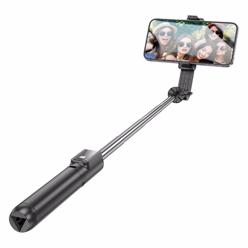 Bastón selfie Borofone BY11 extendido con smartphone y control Bluetooth