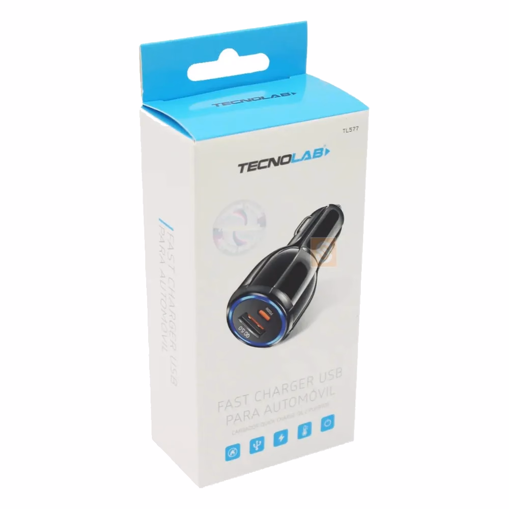 Empaque del cargador Tecnolab TL577 para automóvil con carga rápida USB