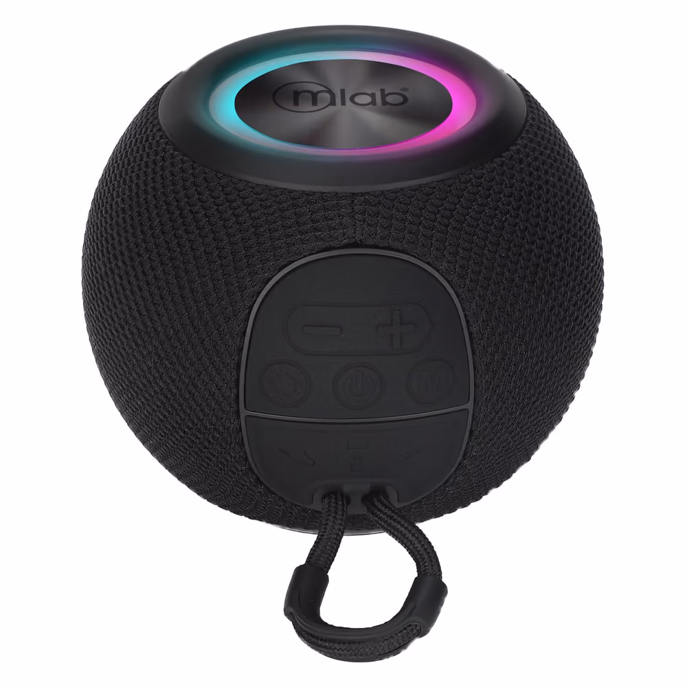 Parlante inalámbrico Mlab Sphere Bass negro con aro luminoso y correa