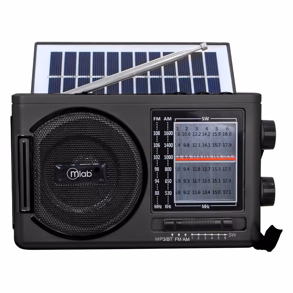 Radio solar negra Mlab 9460 con antena telescópica y panel superior