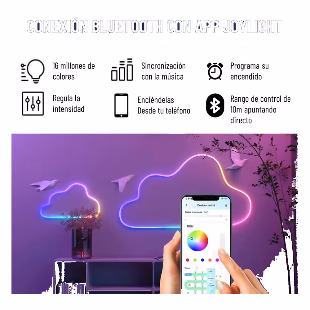 Funciones de control por aplicación JoyLight para la cinta neón RGB Bluetooth