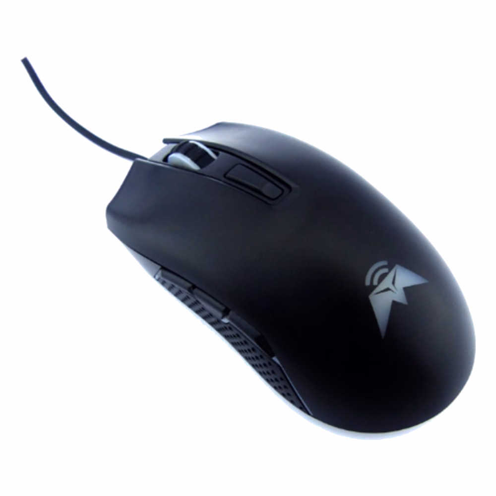 Mouse gamer Tecmaster TM-400509 negro visto desde arriba y de lado