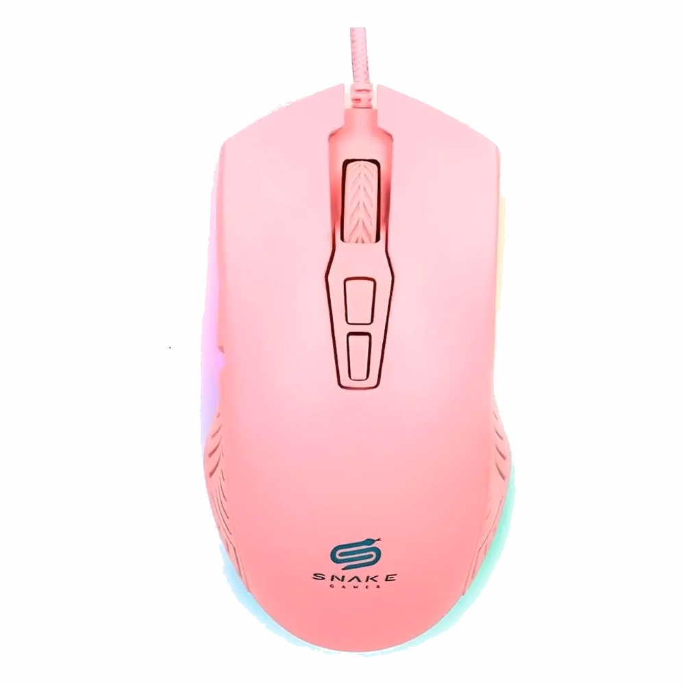 Mouse gamer Snake Najash NJ330 rosa visto desde arriba con iluminación RGB