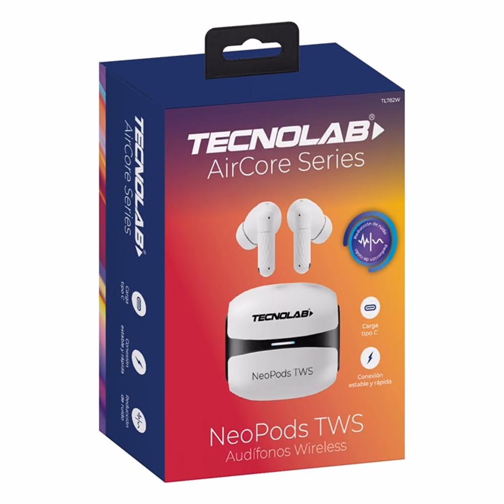 Audífonos Tecnolab TL782 junto a su estuche de carga USB-C