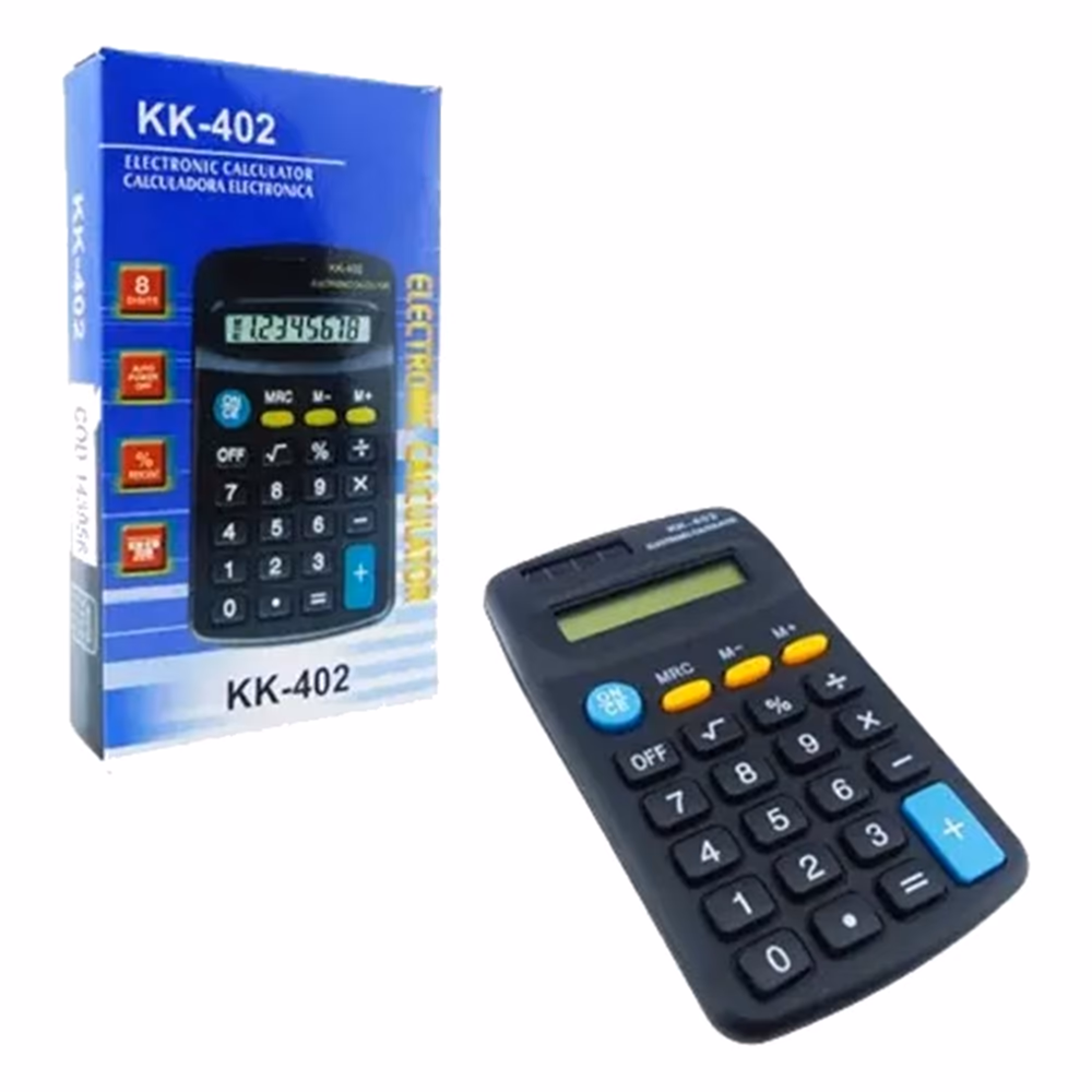 Calculadora KK-402 mostrando su formato compacto portátil