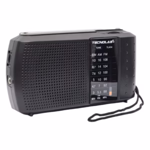 Radio portátil Tecnolab TL634 negra con antena telescópica en vista principal