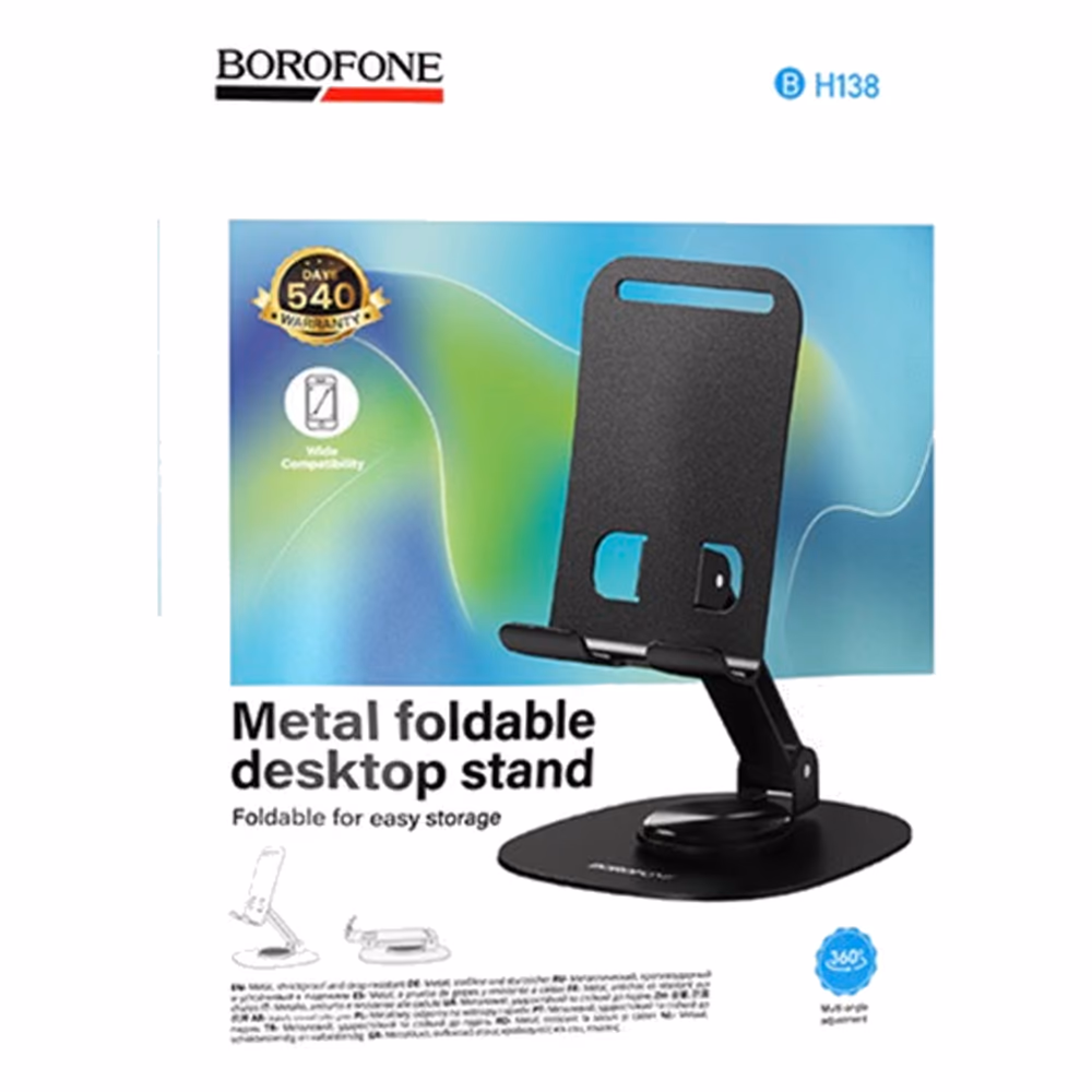 Soporte Borofone BH138 con smartphone en posición de escritorio