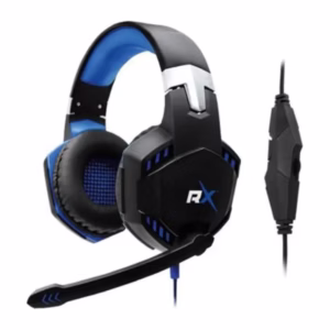 Audífonos Gamer Reptilex RX0014BL negros y azules con micrófono y control en cable