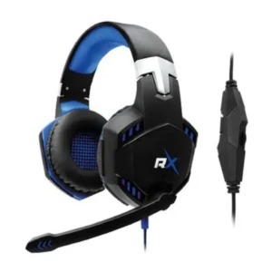 Audífonos Gamer Reptilex RX0014BL negros y azules con micrófono y control en cable