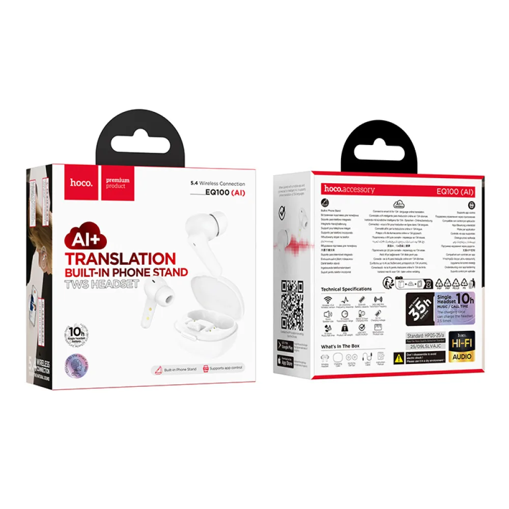 Audífonos Hoco EQ100 blancos con traducción IA y empaque original