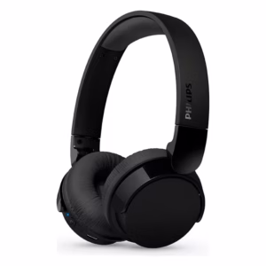 Audífonos Inalámbricos Philips TAH3209 negros, vista lateral con el logo Philips en la diadema