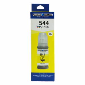 Caja de la Botella de Tinta Compatible Epson T544 Amarillo Pacific Color, vista frontal con lista de compatibilidad