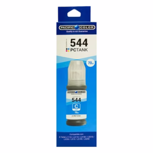 Caja de la Botella de Tinta Compatible Epson T544 Cyan Pacific Color, vista frontal con lista de compatibilidad