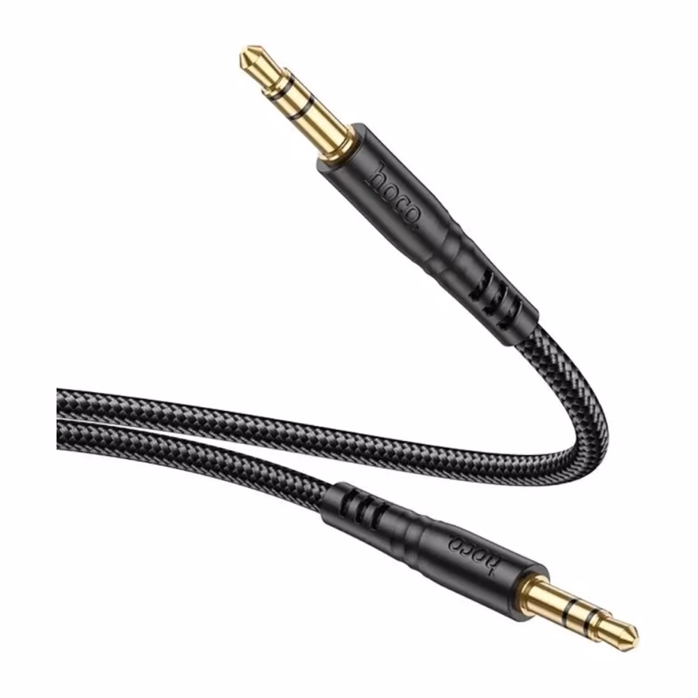 Detalle del cable trenzado Hoco UPA24 con conectores de audio 3,5 mm