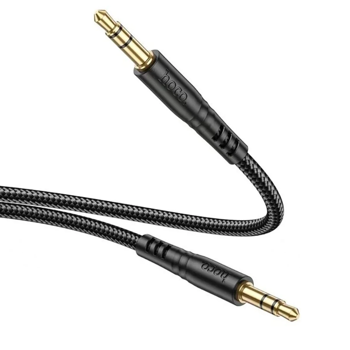 Detalle del cable trenzado Hoco UPA24 con conectores de audio 3,5 mm