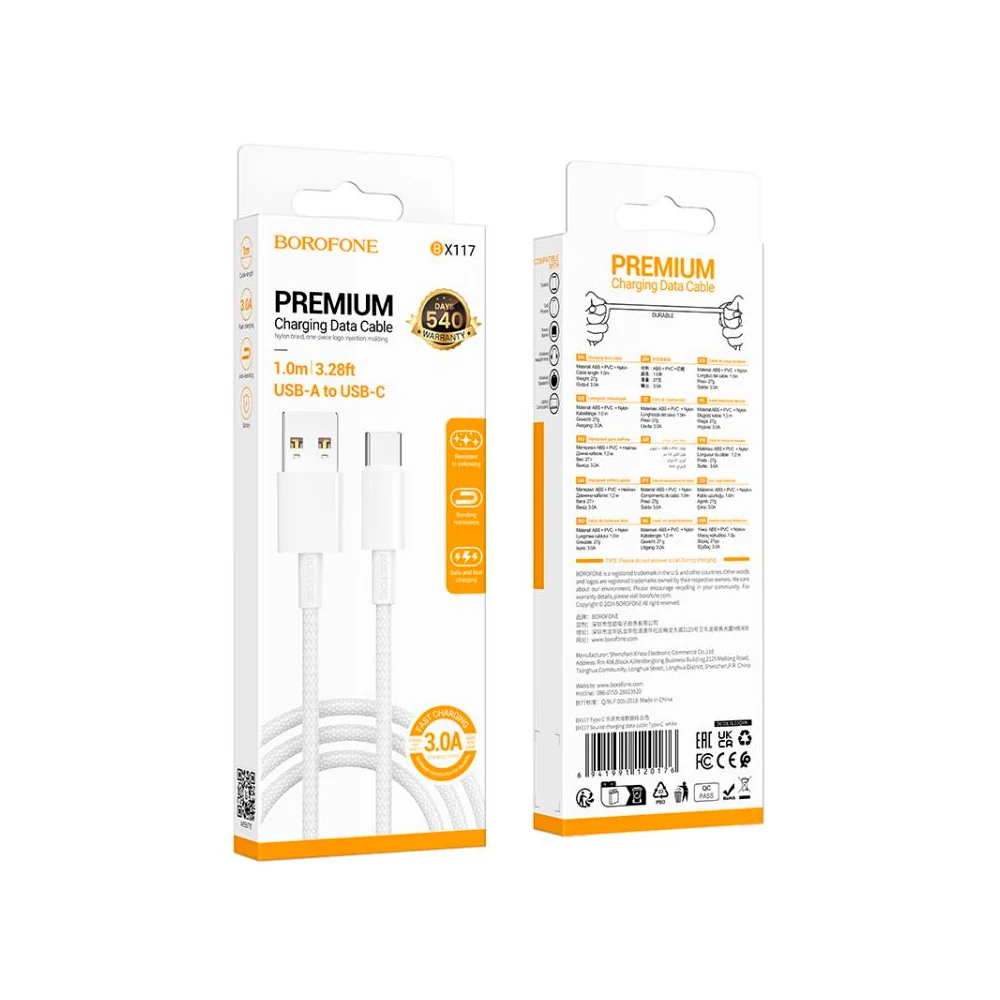Cable USB-A a USB-C Borofone BX117 con empaque SKU 4827