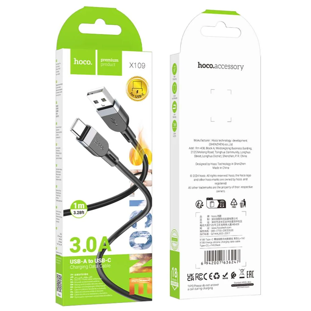 Cable USB-A a USB-C Hoco X109C con empaque SKU 4820