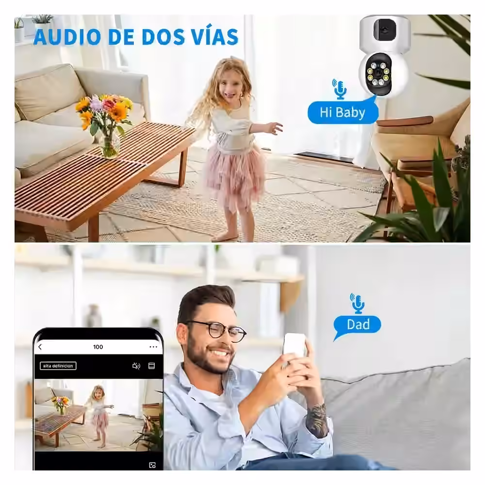 Cámara WiFi ATSG Doble Cámara 8MP, demostración del audio bidireccional entre la cámara y la app