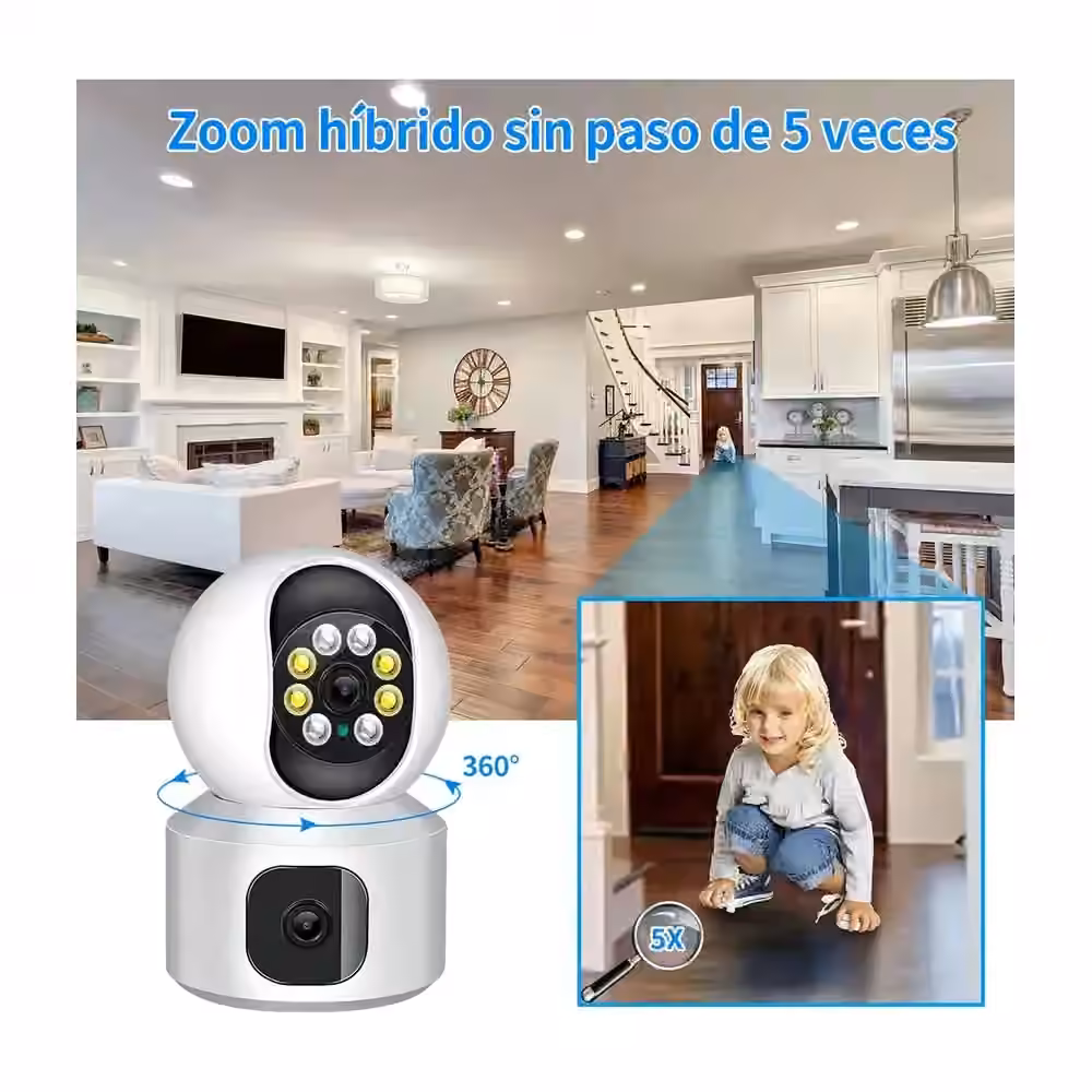 Cámara WiFi ATSG Doble Cámara 8MP, demostración del zoom híbrido digital de hasta 5x y giro 360°