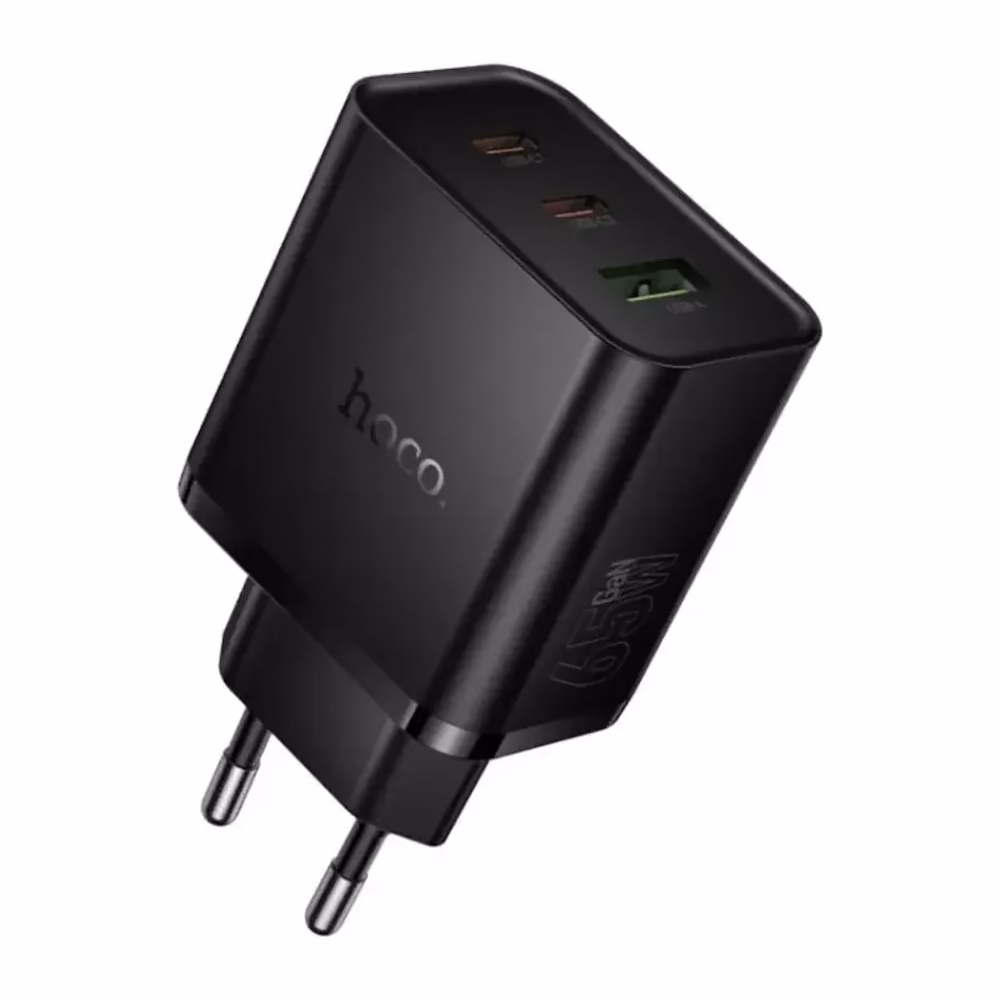 Cargador Hoco N75 negro de 65W vista angular SKU 4880
