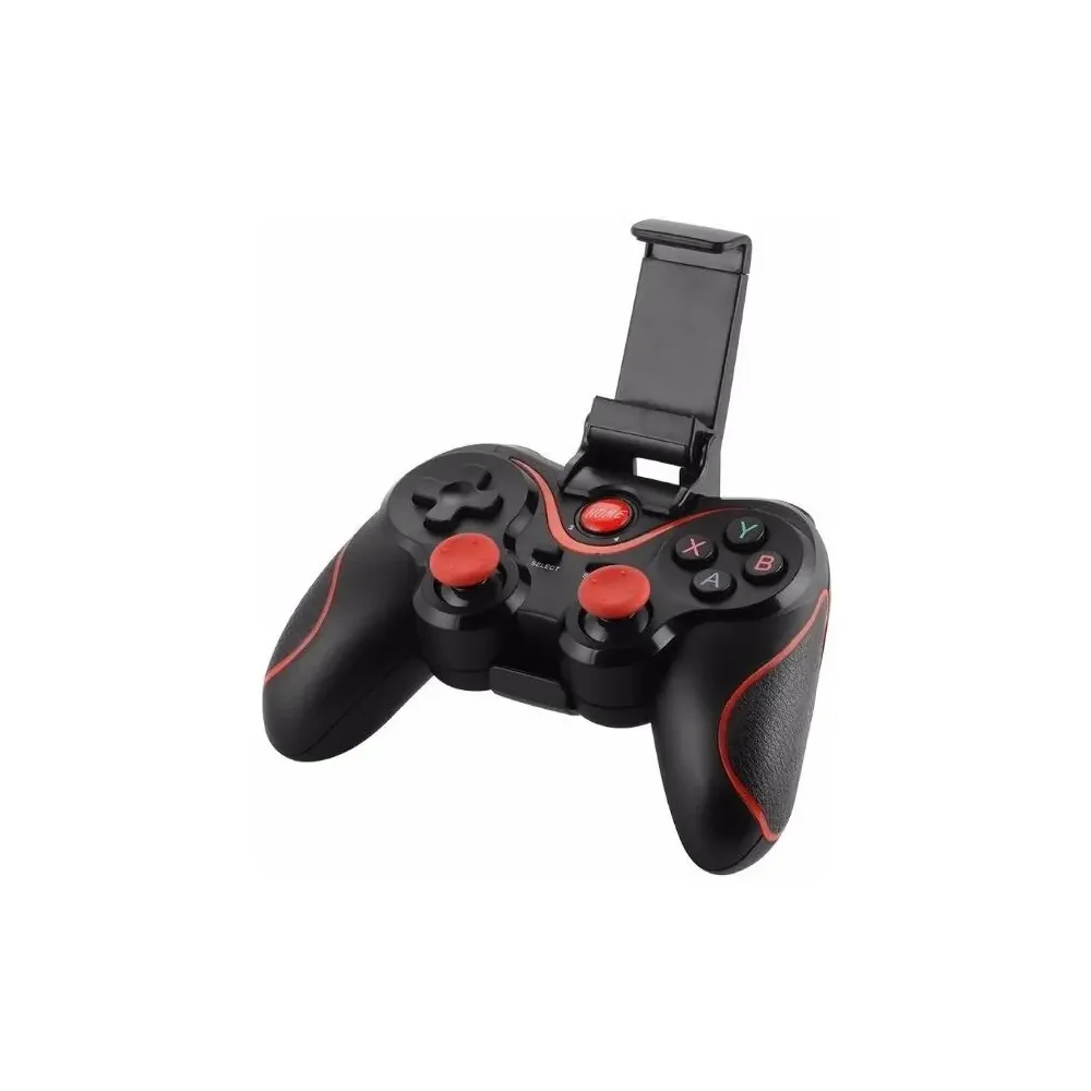 Gamepad Bluetooth X3 vista angular con soporte móvil SKU 4901