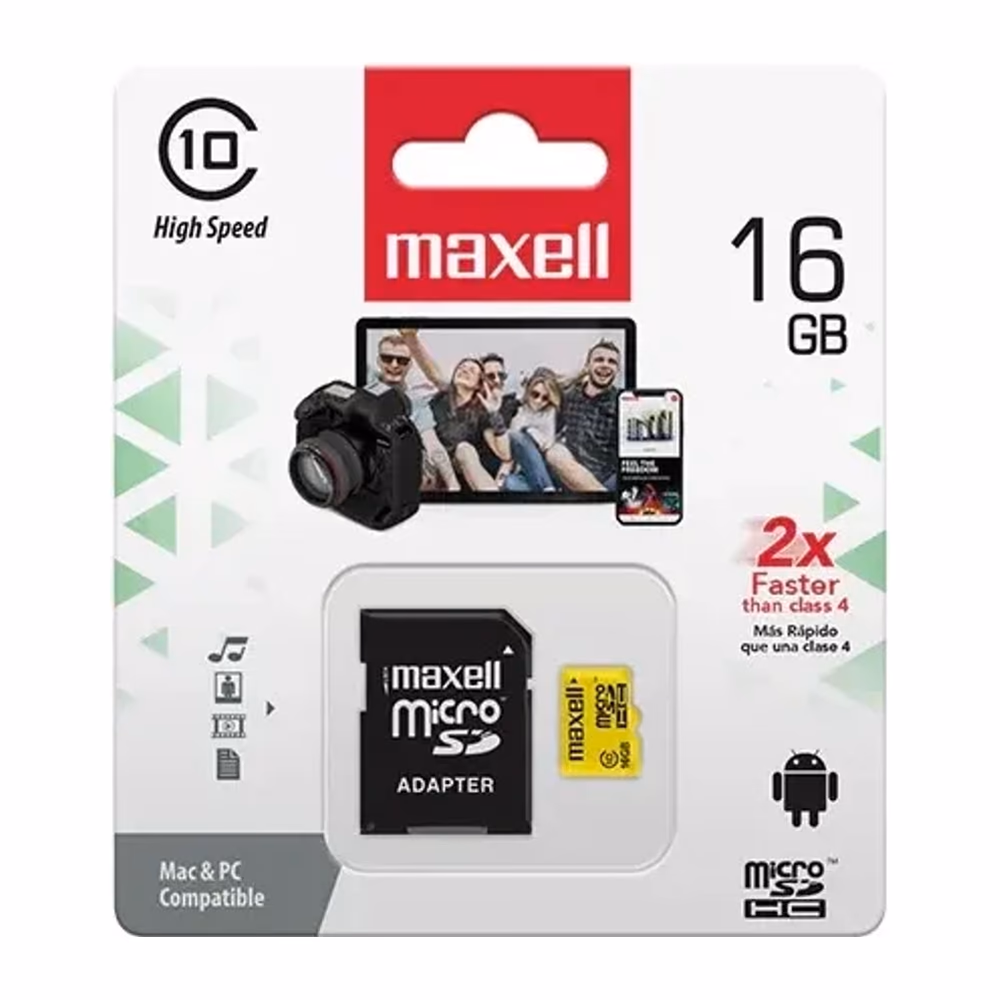 Memoria microSD Maxell 16GB Clase 10 con adaptador SD SKU 4826
