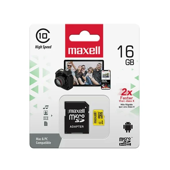 Memoria microSD Maxell 16GB Clase 10 con adaptador SD SKU 4826