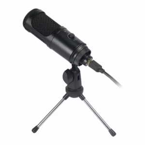 Micrófono condensador Audiopro AP2070 sobre trípode de mesa