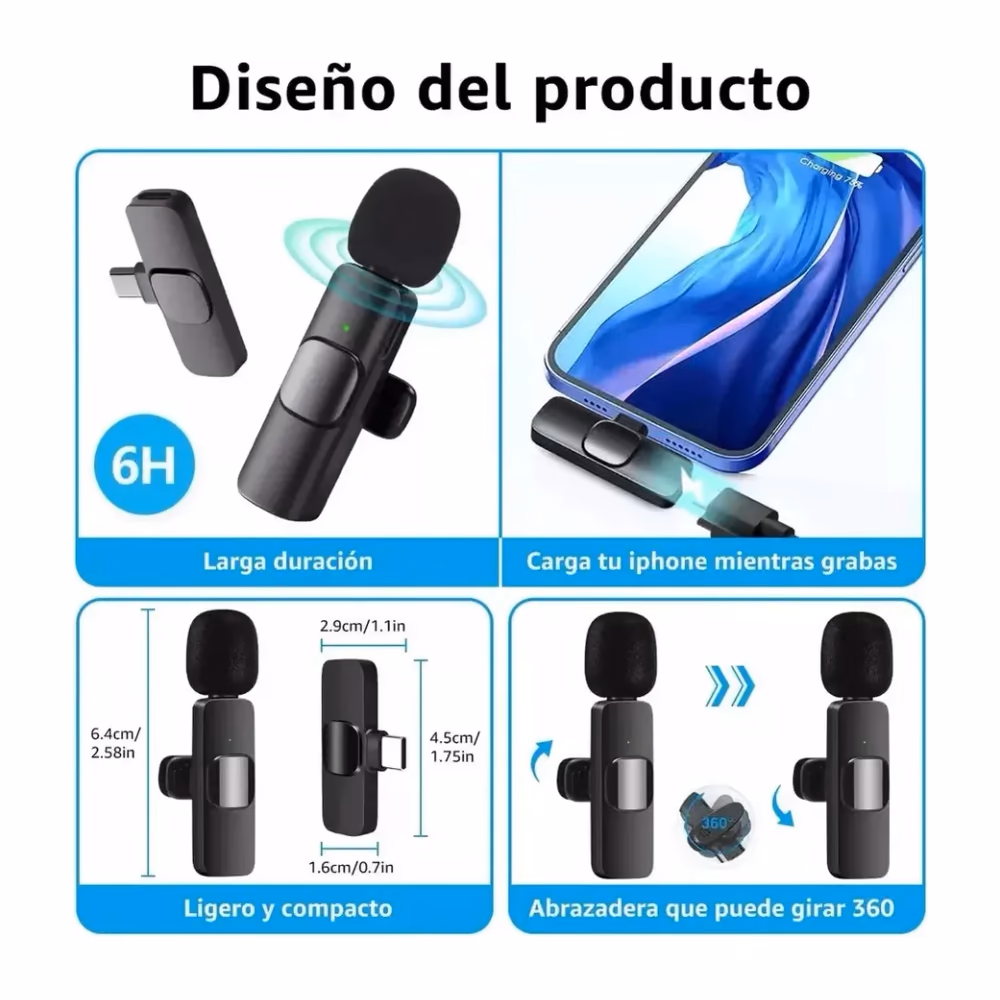 Diseño compacto y carga del micrófono inalámbrico doble Tipo C SKU 4895