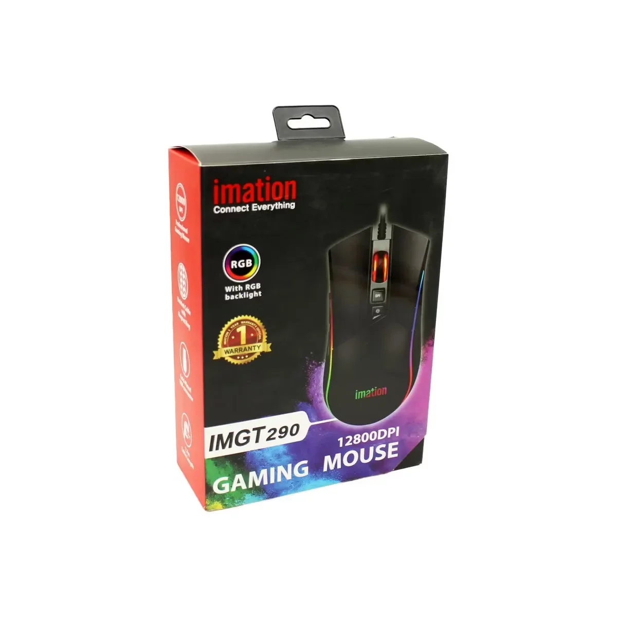 Mouse Gamer Imation IMGT290 RGB en su caja