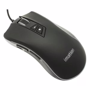 Mouse Gamer Imation IMGT300+ negro, vista principal con botones DPI y rueda de scroll