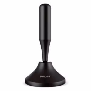 Antena Digital ISDBT Philips SDV2300 negra, vista frontal con base contrapesada