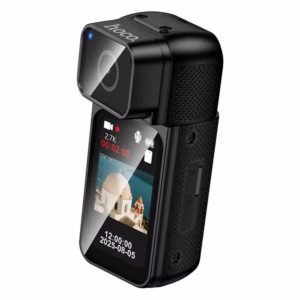 Camara Sport 2K Magnetica Hoco DV105, vista frontal con pantalla encendida