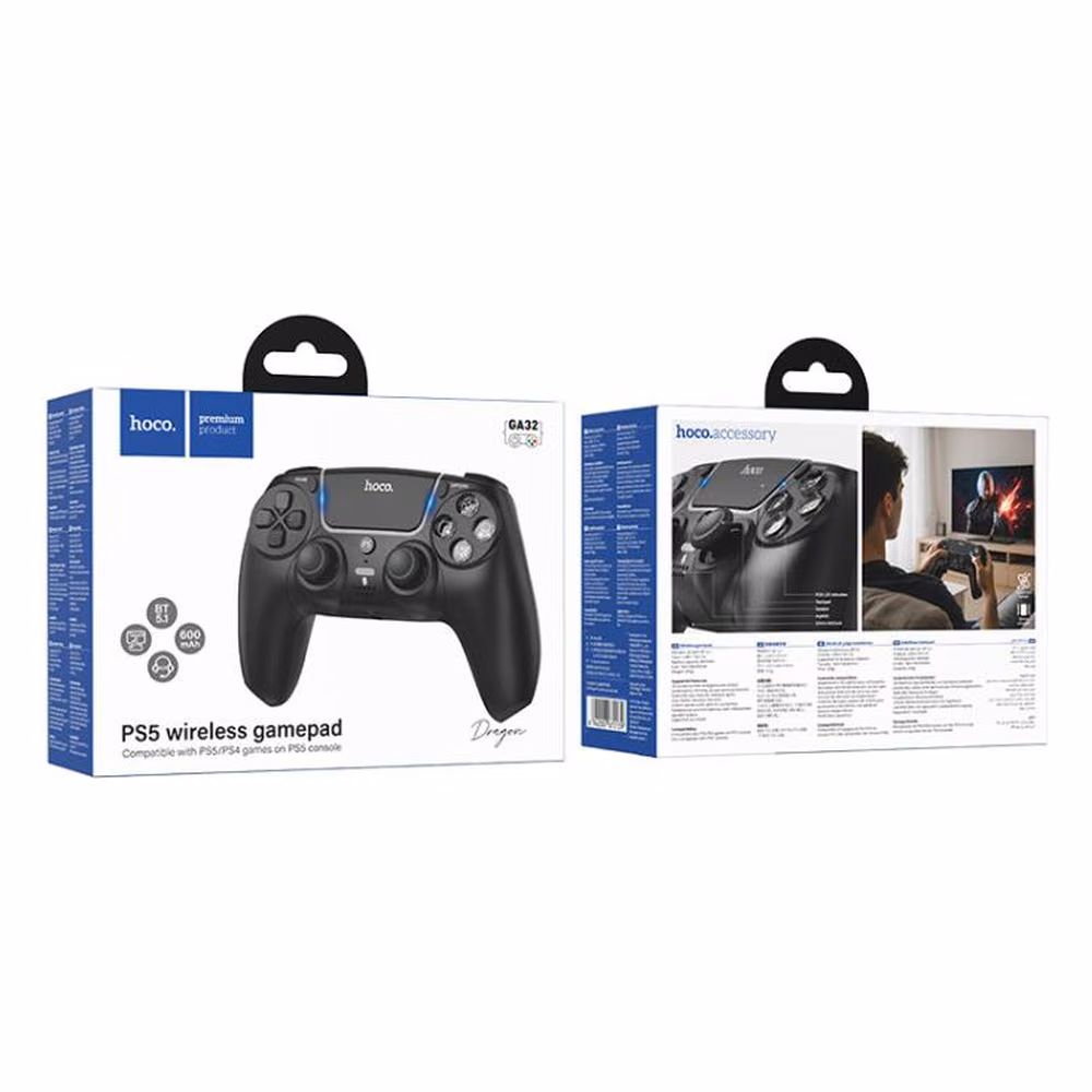 Caja original del Control Inalambrico Hoco GA32 Dragon para PS5 con especificaciones