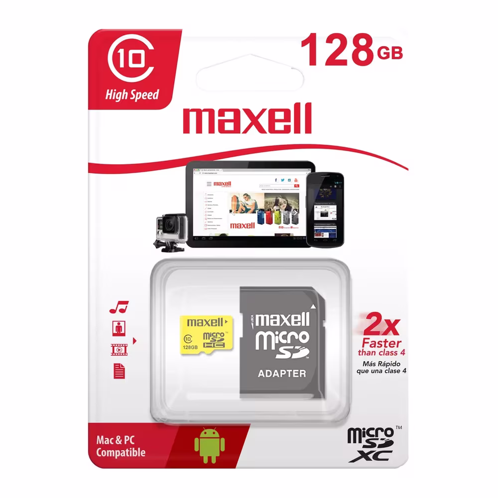 Empaque original de la Memoria MicroSD Maxell 128GB en Talca - Imextec