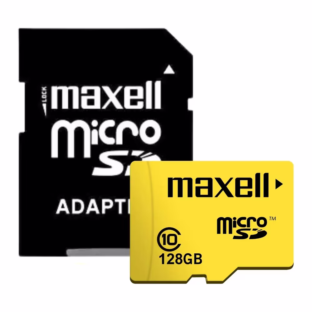 Memoria MicroSD Maxell 128GB con su adaptador SD en Talca - Imextec