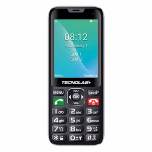 Telefono Senior Tecnolab TL487BK negro, vista frontal con pantalla encendida y teclado de números grandes